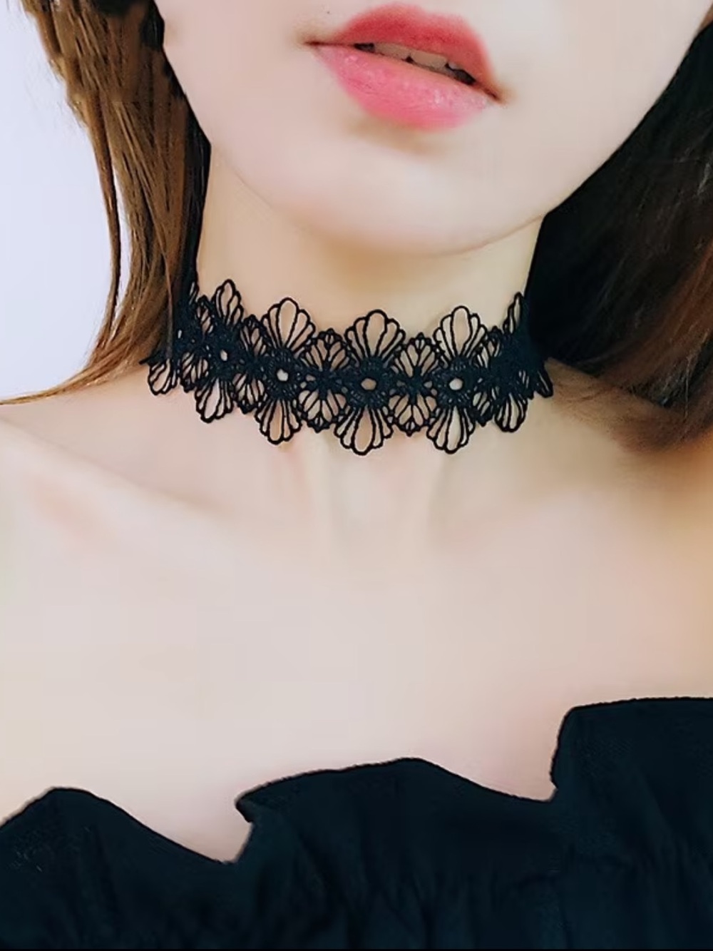 Black Floral Lace Choker Necklace - Elegant Women’s Accessory